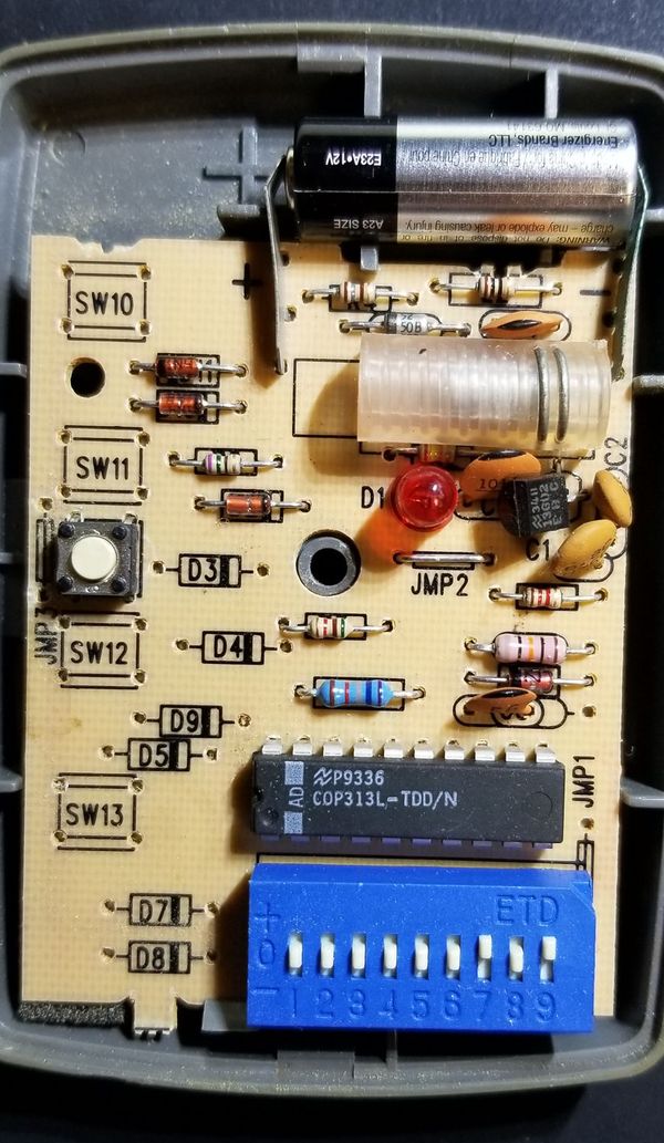 One of the unique 9-pin DIP switch remotes